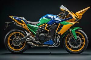 ai genererad modern kraftfull sporter motorcykel på en färgrik bakgrund. ai generativ foto
