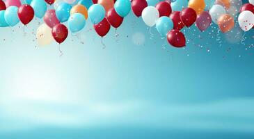 ai genererad fantasifull födelsedag ballonger och streamers färgrik bakgrund foto