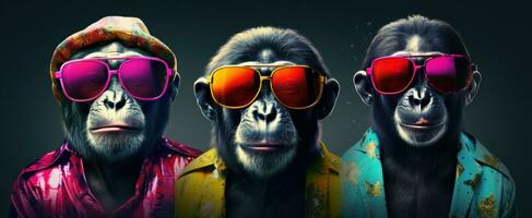 ai genererad tre apor bär solglasögon foto