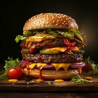 ai genererad läckra fullkomlighet av en utsökt burger foto