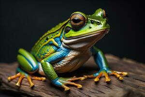 ai genererad europeisk träd groda, hyla arborea isolerat på fast Färg bakgrund. ai generativ foto