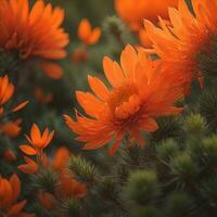ai genererad skön orange blommor i en naturlig miljö. selektiv fokus. generativ ai foto