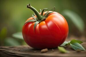 ai genererad färsk tomatoe på en trä- bakgrund. ai generativ foto