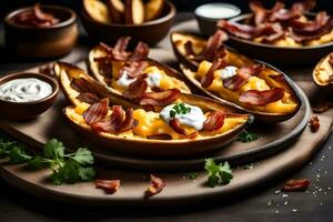 ai genererad bakad potatisar med bacon och ost foto