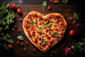 ai genererad pizza hjärta 1 foto