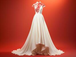 ai genererad studio skott av lyx rosa, vit bröllop klänning på vit bakgrund, design klänning .ai genererad foto
