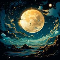 ai genererad månljus natt, skön natt illustration, natt skog - ai genererad bild foto