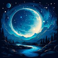 ai genererad månljus natt, skön natt illustration, natt skog - ai genererad bild foto