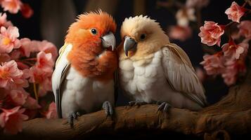 ai genererad papegojor tropisk fåglar mates tillsammans ai genererad bakgrund bild foto