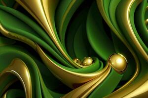 ai genererad 3d tolkning lyx grön och gyllene abstrakt bakgrund. proffs Foto