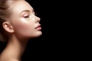 ai genererad hydratisering hud kvinna skönhet perfekt hud ansikte skön modell hudvård eller kosmetisk begrepp. ai genererad foto