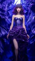 ai genererad Foto av skön asiatisk modell bär metavers trogen mode. cyberpunk kvinna ai genererad
