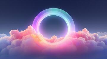 ai genererad en moln cirkel den där är transparent, med färgrik virvlar och färgrik ringar foto