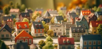 ai genererad miniatyr- hus i en små stad foto