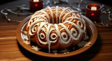 ai genererad en jul bundt kaka som innehåller några glasyr foto