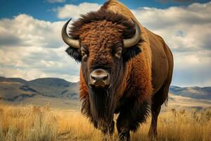 ai genererad bison i de gräsmark av de okavango delta, botswana, amerikan bison, ai genererad foto