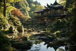 ai genererad japansk värdshus natur parkera. generativ ai foto