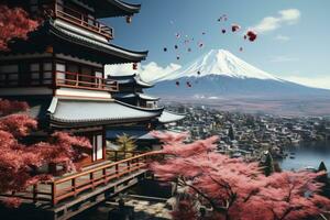 ai genererad montera fuji, Japan, i de stil av japansk inflytande. generativ ai foto