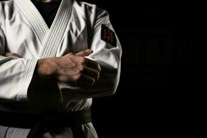 ai genererad karate bemästra stolt kopplingar svart bälte, symboliserar expertis och herravälde foto