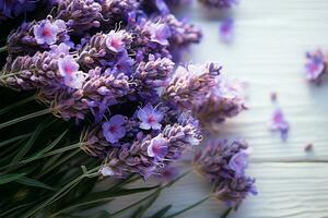 ai genererad aromatisk blooms färsk blommor av lavendel, lugnande och visuellt lockande foto