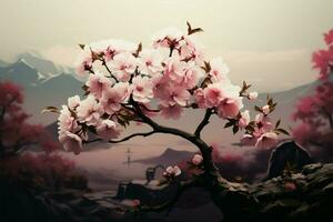 ai genererad botanisk roman körsbär blomma träd i dekorativ romantisk grafisk konst foto