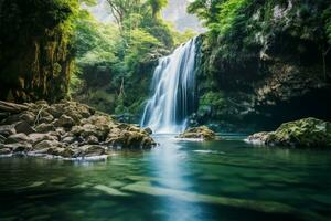 ai genererad djup skog lugn naturlig bakgrund Foto på kanchanaburi smaragd- vattenfall