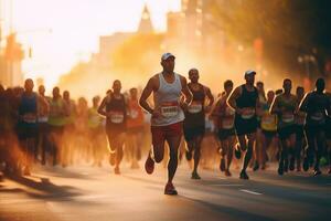 ai genererad idrottare löpning istanbul halv maraton i istanbul, en grupp av män löpare löpning i en väg lopp, ai genererad foto