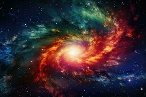 ai genererad levande Plats bakgrund med virvlande galaxer, stjärnor, och riklig kopia Plats för text foto