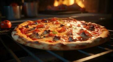 ai genererad italiensk hemlagad pizza paj i ett ugn foto