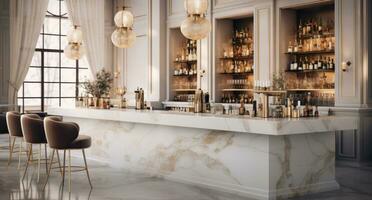 ai genererad modern bar design med vit och guld foto