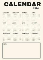 beige vertikal kalender för 2024. modern minimalistisk 2024 kalender foto