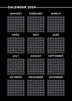 svart vertikal kalender för 2024. modern minimalistisk 2024 kalender foto