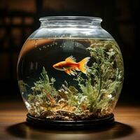 ai genererad bäst Foto av fisk i glas skål med gyllene fisk, växter, och vatten generativ ai