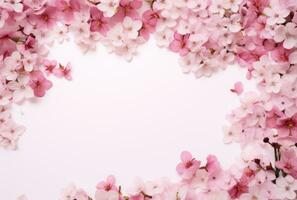 ai genererad en ram av rosa blommor i rosa och vit, foto