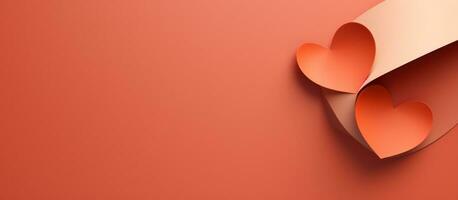 ai genererad hjärta form formad ut av papper på de röd bakgrund foto