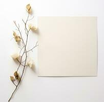 ai genererad vit fyrkant papper Utsmyckad med en blomma foto