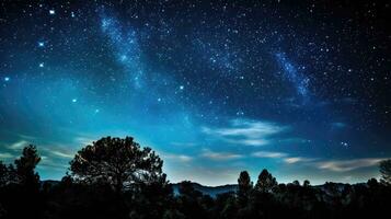 ai genererad glittrande stjärnor, silver- måne, mjölkig sätt galax. foto