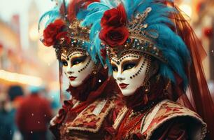 ai genererad venetian kunder på en karneval foto