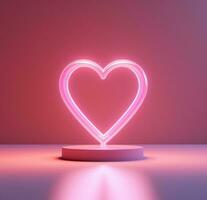 ai genererad en hjärta neon tecken är upplyst upp på en rosa bakgrund foto
