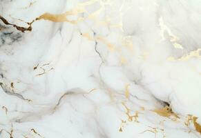 ai genererad en vit marmor textur med guld folie, foto