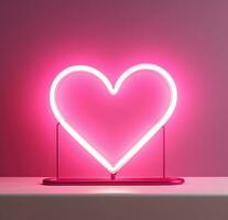ai genererad en hjärta neon tecken är upplyst upp på en rosa bakgrund foto