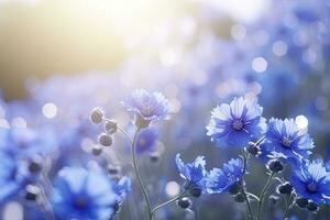 ai genererad blå blommor bakgrund foto