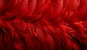 ai genererad vibrerande röd fjädrar textur bakgrund med detaljerad digital konst av stor fågel fjädrar foto
