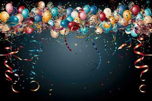 ai genererad födelsedag gräns med ballonger på en tom bakgrund, romantisk bakgrund , ai genererad foto