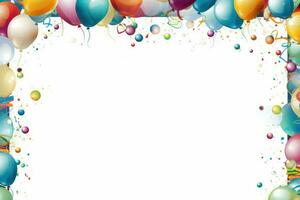 ai genererad födelsedag gräns med ballonger på en vit bakgrund, romantisk bakgrund , ai genererad foto