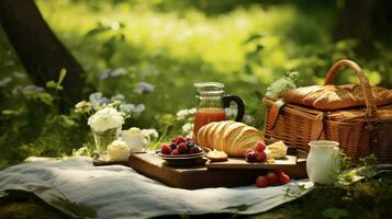 ai genererad lugna avslappning picknick mat foto