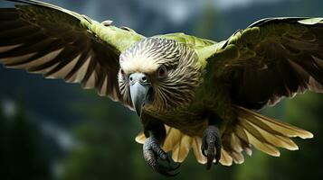 ai genererad kakapo fågel grön natur vilda djur och växter djur- foto