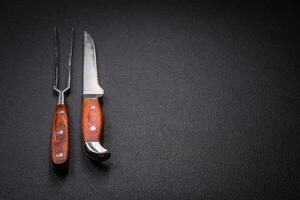 kök kniv och gaffel tillverkad av stål med kopia Plats foto