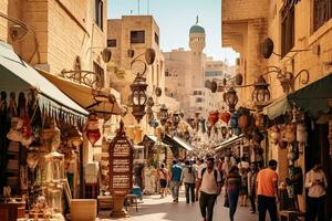 ai genererad de stor basar i dubai, förenad arab emiraten. den är ett av de största och äldsta täckt marknader i de värld, ai genererad foto