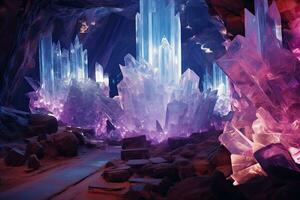 ai genererad fantasi is grotta. fantasi skog. 3d illustration. virtuell verklighet, ai genererad foto